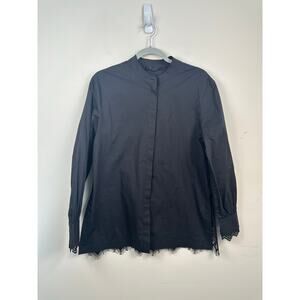 All Saint Ethel Lace Button Down Blouse Size 4 Black Dark Romantic Goth Sheer